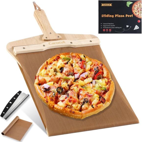 NWT Sliding Pizza Peel Non-Stick Pizza Peel Slider Bamboo 22" x 13" Pizza Set